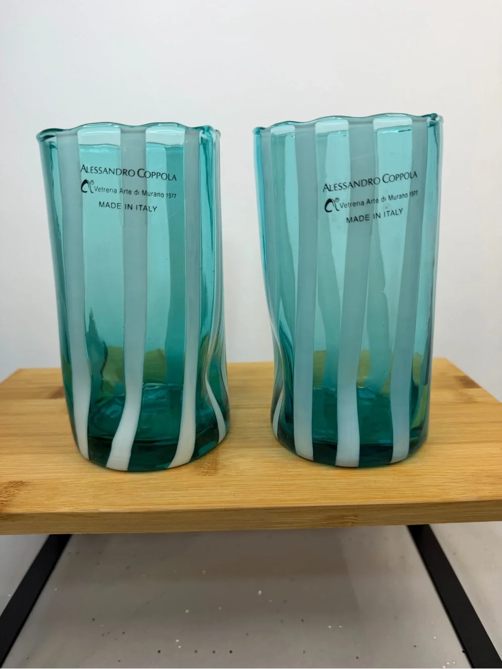 Alessandro Coppola Arte di Murano Italy Aqua/ Teal Glass Tumblers Set of 2 NWT